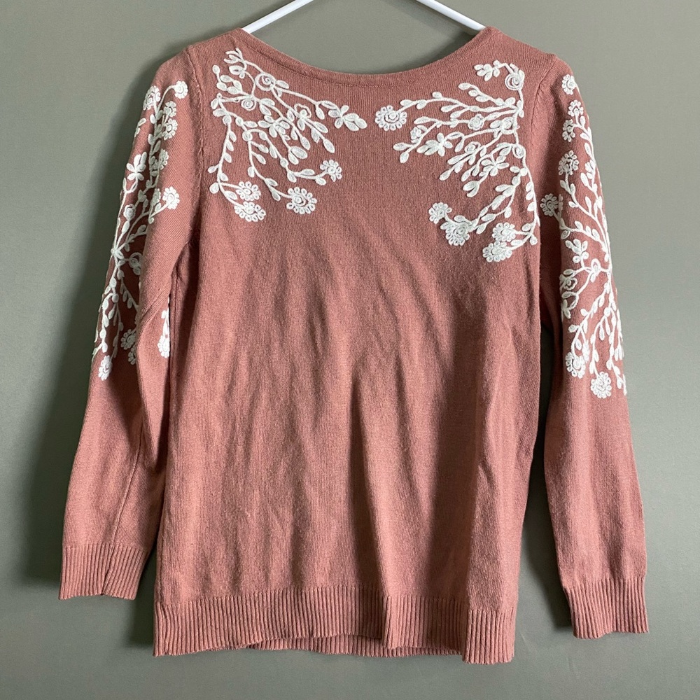 Rain+Rose Pink Sweater with Floral Embroidery